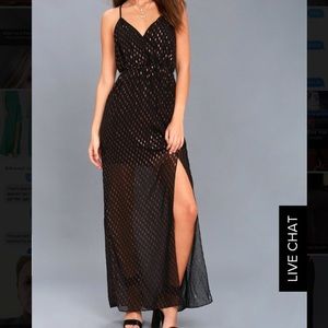 NWOT Lulus dotted maxi dress rose gold/black